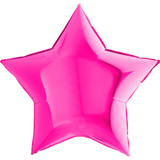 A magenta coloured star shaped foil balloon manufactured by Grabo