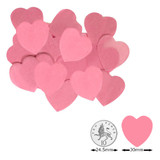 Collection of 30mm light pink heart confetti shapes, shown with a 10p image for scale.