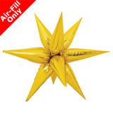 A gold coloured starburst shaped foil balloon