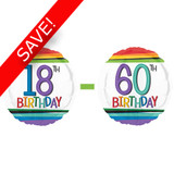 18 inch Rainbow Stripes Ages Foil Pack (30 Balloons)