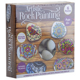 A rock painting kit featuring a range of artistic designs