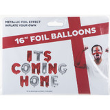 A pack of red and silver foil balloons spelling out the words 'Its coming home'