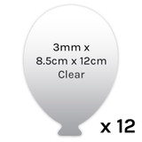 A pack of 12 clear acrylic balloon shaped gift tags