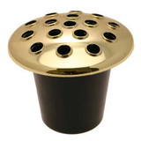 A black grave vase with a gold lid, manufactured by Kaleidoscope.