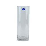 A clear wave textured glass hand tied vase, manufactured by Kaleidoscope.