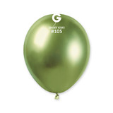 A pack of 5 inch shiny kiwi latex balloons manufactured by Gemar