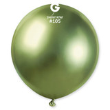 A pack of 19 inch shiny kiwi latex balloons manufactured by Gemar