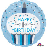 18 inch 1st Birthday Cupcake Boy Foil Balloon (1)