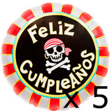 Pack of 5 18 inch Feliz Cumpleanos Pirate Skull Foil Balloons(5)
