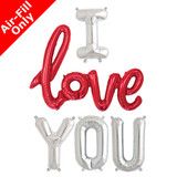 I LOVE YOU - 16 inch Silver Foil Letters & Red Script Pack (1)