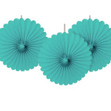6 inch Terrific Teal Tissue Paper Fans (3)