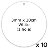 A pack of 10 White Acrylic Discs, manufactured by Nancy Loves!