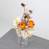 34cm Orange Pumpkin & Pine Cone Pick