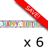 Pack of 6 Happy Birthday Multi Colour Foil Banner - 2.7m (6)