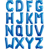 A bargain box containing over 100 16 inch blue letter balloons.