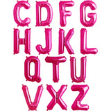 A bargain box containing over 100 16 inch magenta letter balloons.