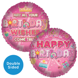 An 18 inch Happy Birthday Wish Come True Foil Balloon, manufactured by Sensations!