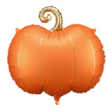 A 25 inch Orange & Gold Pumpkin Foil Balloon, manufactured by PartyDeco.