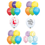 A Qualatex 11" message and occasion printed latex balloons bargain box.