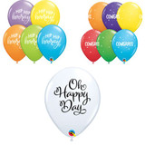 A Qualatex 11" message and occasion printed latex balloons bargain box.
