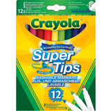A pack of 12 Crayola Bright Super Tips Coloured Marker Pens.