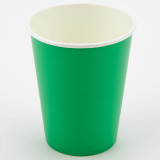 A pack of 8 emerald green paper cups, manufactured by Oaktree.