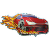 A 31 inch Red Hot Cars Shape Foil Balloon, manufactured by Flexmetal.