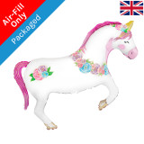 A 16 inch Unicorn Flowers Foil Balloon, manufactured by Oaktree.
