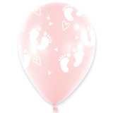 A pack of 6 11 inch Baby Footprints Pink Rose Latex Balloons, manufactured by Anagram!