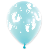 A pack of 6 11 inch Baby Footprints Pastel Blue Latex Balloons, manufactured by Anagram!