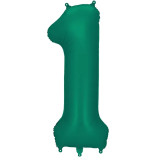 A 34 inch Bottle Green Number 1 Foil Balloon, manufactured by PartyDeco.