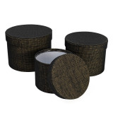 A Set of 3 Black Round Textured Hat Boxes.