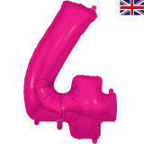 A 34 inch Bright Pink Number 4 Foil Balloon, manufactured by Oaktree.