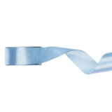 A spool of Light Misty Blue Satin Ribbon, measuring approx. 25mm x 25m.