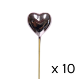 A pack of 10 shiny pink heart picks.