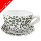 A Eucalyptus Ceramic Teacup with Saucer.
