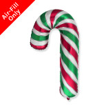 A 12 inch Light Red, Green & White Striped Candy Cane Foil Balloon, manufactured by Flexmetal.