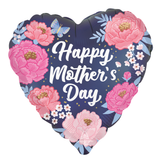 An 18 inch Mother's Day Satin Peony Garden Heart Foil Balloon, manufactured by Anagram Europe.