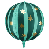 A 30 inch Matte Green Starry Stripe Ball Foil Balloon, manufactured by PartyDeco.