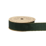 A spool of Dark Green Gilded Edge Velvet Ribbon, measuring approx. 38mm x 10m.