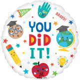 An 18 inch you did it graduation foil balloon, manufactured by Anagram.