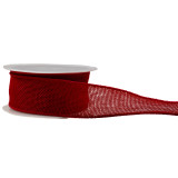A roll of 38mm red country hessian wired edge ribbon.