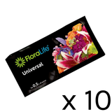 A Pack of 10 FloraLife Express Universal Clear Flower Food Sachets, 0.5L Water Amount.