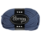 A 100g ball of Dark Blue Cotton Tube Yarn.