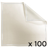 A pack of 100 opaline frosted beige polypro sheets with a silver edge, manufactured by Clayrtons.
