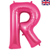A 34 inch Oaktree Pink Letter R Foil Balloon, manufactured by Oaktree.