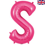 A 34 inch Oaktree Pink Letter S Foil Balloon, manufactured by Oaktree.