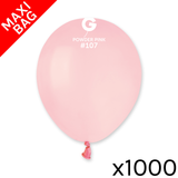 A maxi bag of 1000 5" Marshmallow Powder Pink Latex Balloons, manufactured by Gemar.