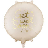 An 18 inch Get Well Soon Beige Foil Balloon, manufactured by PartyDeco.
