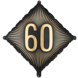 An 18 inch Black & Gold Age 60 Diamond Foil Balloon, manufactured by PartyDeco.
